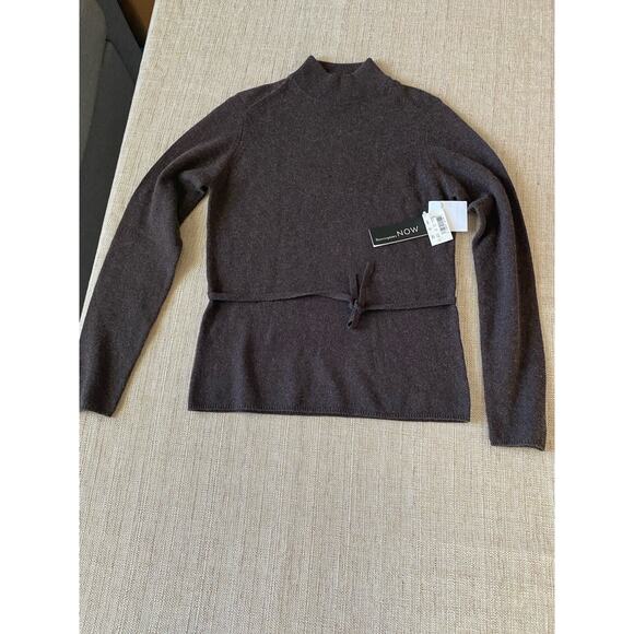 Bloomingdale’s Brown Cashmere Wool Turtleneck Sweater Tie Waist NWT Size S - Picture 1 of 8